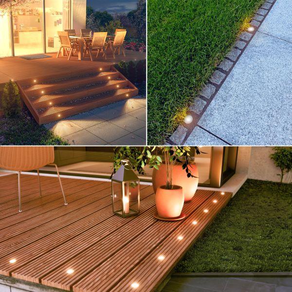 LED Bodeneinbauleuchte GLOX für außen, IP67, aluminium, rund, 33mm Ø (Lichtfarbe, Set wählbar) VIP-Rabatte