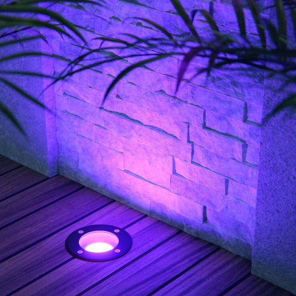 Bodeneinbauleuchte BOLI, rund, IP67, 108mm Ø inkl. Smart Home RGBW GU10 LED Lampe, 5,41W, 473lm (Farbe wählbar) Begrenzte Freigabe