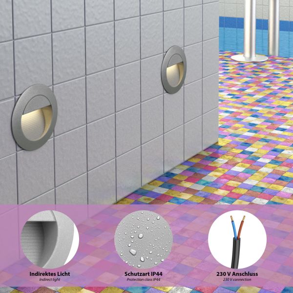 LED Treppenlicht/Wandeinbauleuchte für innen und außen, Downlight, rund, grau, 125mm Ø, warmweiß Riesige Rabatte