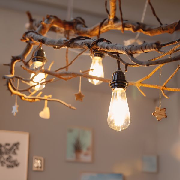Hanf-Kabel / Textilkabel LEKA, Stecker, Schalter, beige , 8 m, Lampen-Fassung, 3x E27 max. 60W Vatertagsangebot