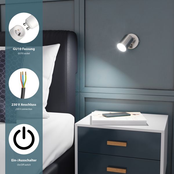 Wandspot WAIKA, einflammig, mit Schalter, GU10, chrom matt, inkl. Smart Home RGBW GU10 LED Lampe, 5,41W, 473lm Bestseller
