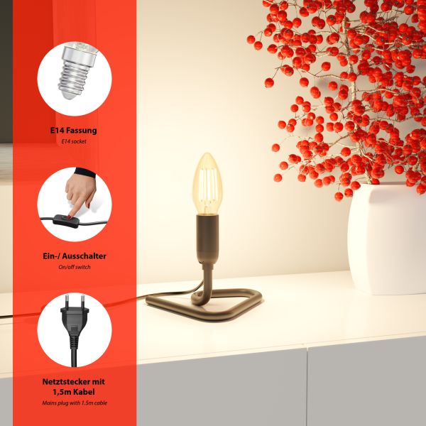 Tischlampe TRIN schwarz mit Stecker und Schalter, inkl. Smart Home RGBW E14 LED Lampe, 4,925W, 572lm Letzte 2 Tage