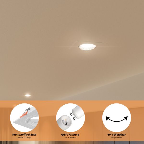 Decken-Einbaustrahler KUN, eckig, schwenkbar + Smart Home RGBW GU10 LED 473lm Im Verkauf