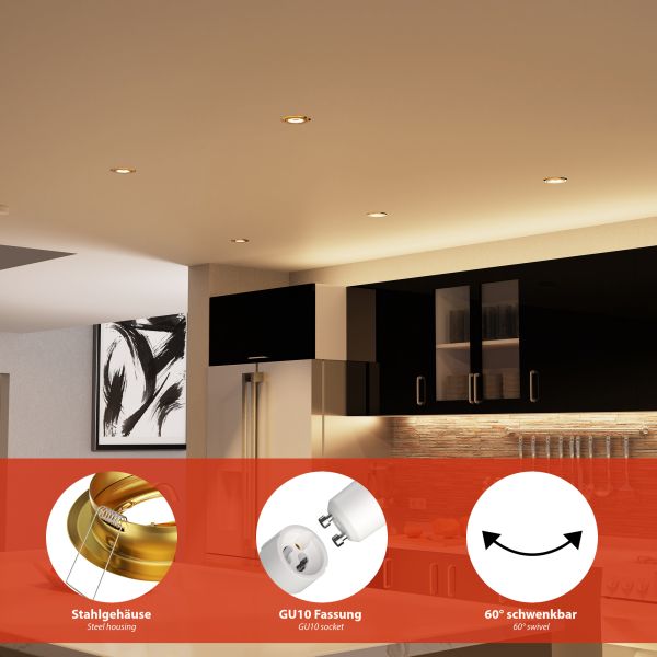 Deckeneinbaurahmen FABI, rund, schwenkbar, gold glänzend (GU10/MR16/GU5,3/50mm), PAR16, warmweiß - weiß, 5,41W, 473lm, 103°, Smart, WLAN, Alexa Günstig kaufen