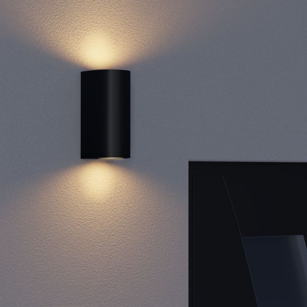 Wandleuchte ALSE für außen, Aluminium, IP54, zweiflammig, rund, GU10 Up & Downlight (Farbe, Leuchtmittel wählbar) Vatertagsangebot