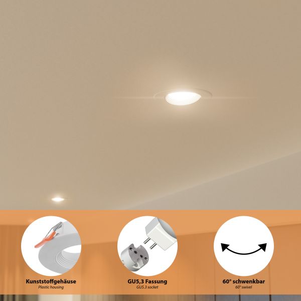 Decken-Einbaurahmen KUN, rund, schwenkbar (MR16/PAR16/50mm) + GU5.3 Fassung Top Angebot