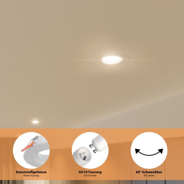 Decken-Einbaustrahler KUN, rund, schwenkbar + Smart Home RGBW GU10 LED Lampe 473lm Nur noch ein Tag übrig