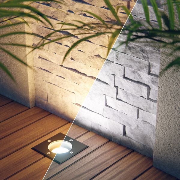 Smarte Boden-Einbauleuchte RELI für außen Edelstahl eckig IP67 inkl. Smart Home RGBW GU10 LED Lampe, 5,41W, 473lm (Farbe wählbar) Outlet