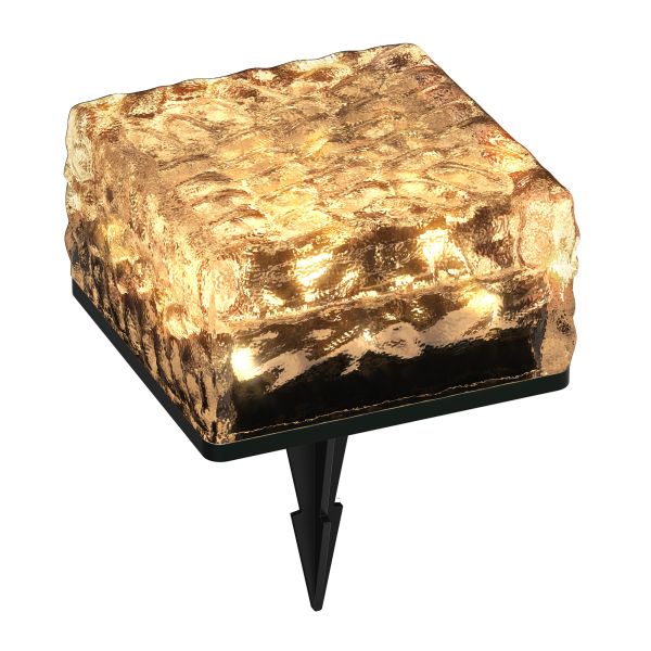 LED Solar-Pflasterstein Bodeneinbauleuchte BROSLO mit Erdspieß für außen, Glas, 10 x 10cm, warmweiß Kostenloser Versand