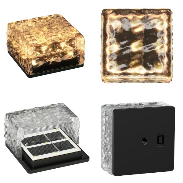 LED Solar-Pflasterstein Bodeneinbauleuchte BROSLO mit Erdspieß für außen, Glas, 10 x 10cm, warmweiß Kostenloser Versand
