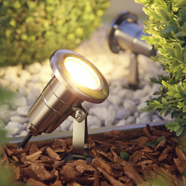 Gartenstrahler MUK mit Erdspieß für außen, Edelstahl (Leuchtmittel, Set Vorschaltgerät wählbar) Fabrikpreis