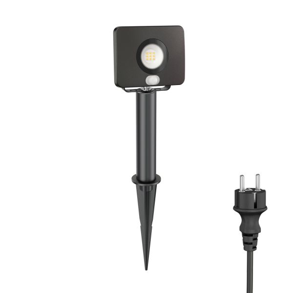LED Gartenstrahler Wega mit Erdspieß und 15cm Sockel für außen mit Bewegungsmelder, schwarz, 10,8W (Lichtfarbe wählbar)
