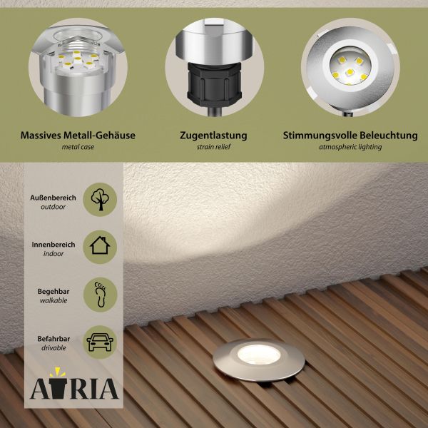 LED Boden-Einbauleuchte Atria mit Dämmerungssensor für außen, IP65, rund, 40mm Ø (Farbe, Lichtfarbe, Set wählbar) Saisonschlussverkauf