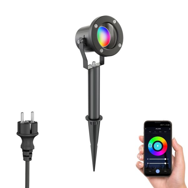 Gartenstrahler mit Erdspieß MIBU für außen Edelstahl, schwarz, inkl. Smart Home RGBW GU10 LED Lampe, 5,41W, 473lm Weihnachtsangebot