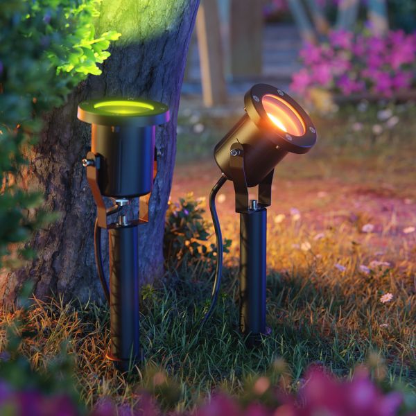 Gartenstrahler mit Erdspieß MIBU für außen Edelstahl, schwarz, inkl. Smart Home RGBW GU10 LED Lampe, 5,41W, 473lm Weihnachtsangebot