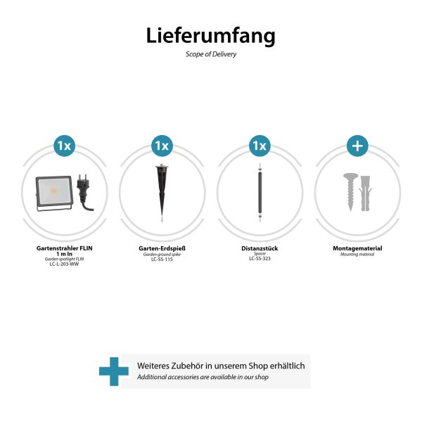LED Gartenstrahler FLIN mit Erdspieß, 40cm Sockel & Stecker für außen, schwarz, Scheinwerfer, IP66 wasserfest, 10,93W 837lm warm-weiß Online Outlet