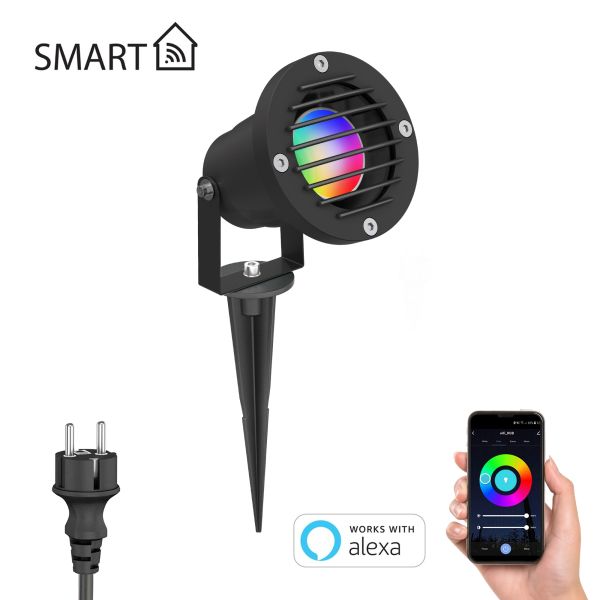 Gartenstrahler DUK, Gitter, mit Erdspieß für außen, IP65, inkl. Smart Home RGBW GU10 LED Lampe 473lm (Farbe wählbar)