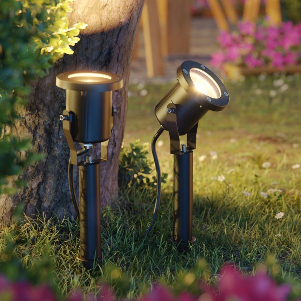 Gartenstrahler KUK mit Erdspieß für außen, Edelstahl, schwarz (Leuchtmittel, Set Vorschaltgerät wählbar) Wochenangebot