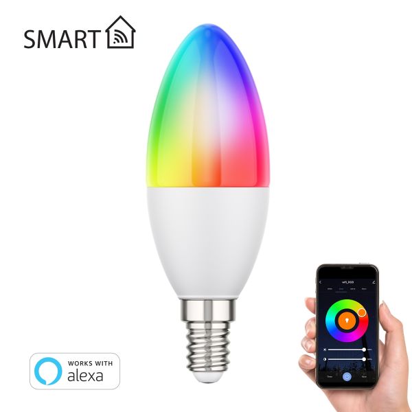 Wand-Leuchte LUPI mit Schalter, einflammig, inkl. Smart Home RGBW E14 LED Lampe, 4,925W, 572lm Kostenloser Versand