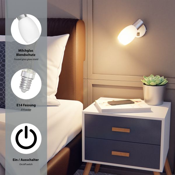 Wand-Leuchte LUPI mit Schalter, einflammig, inkl. Smart Home RGBW E14 LED Lampe, 4,925W, 572lm Kostenloser Versand