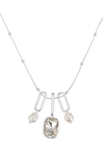 Leslii Lange Halskette Glasstein Silber Weiß Sonderangebot der Fabrik
