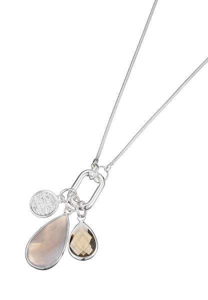 Leslii Lange Kette Tropfen-Anhänger Silber Braun Super Rabatt