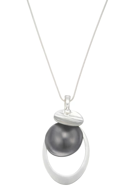 Leslii Lange Halskette Matt Oval Silber Schwarz 50% Rabatt für begrenzte Zeit