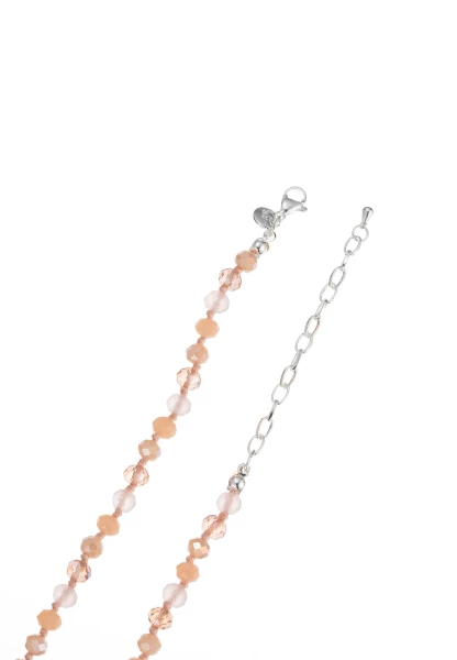 Leslii Lange Kette Herz Glasperlen Edelstahl Silber Beige Schlussverkauf