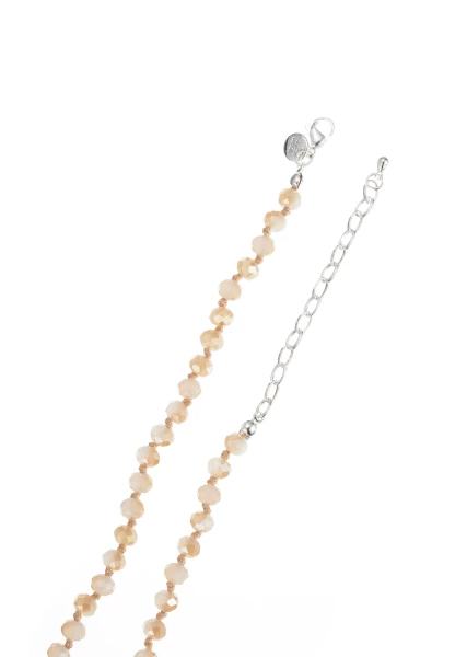 Leslii Lange Kette Tassel Glasperlen Edelstahl Silber Beige Günstiger Verkauf