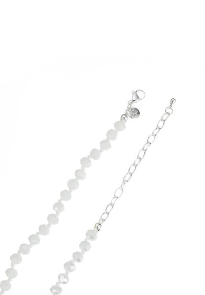 Leslii Lange Kette Herz Glasperlen Edelstahl Silber Weiß Fabrikverkauf