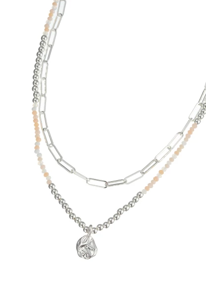 Leslii Kurze Kette Layering Glasperlen Beige Kostenloser Versand