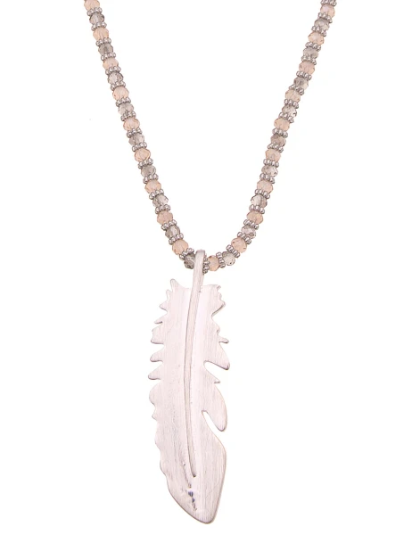Leslii Lange Halskette Feder Glasperlen Braun Beige Fabrik Onlineshop