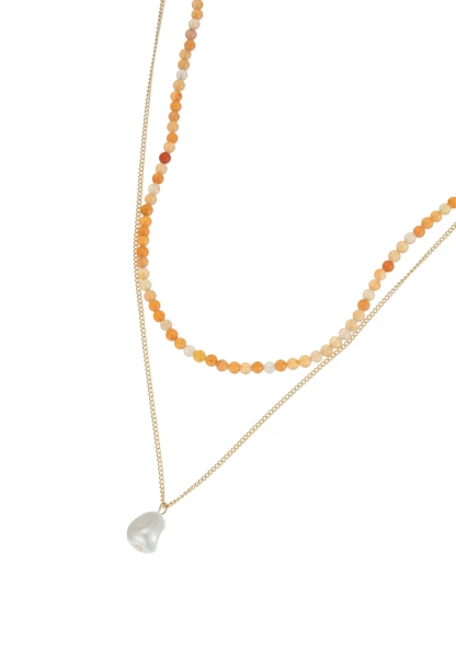 Leslii Kurze Halskette Stein Kugeln Layering Gold Orange Valentinstagsangebot