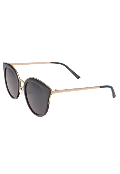 Leslii Sonnenbrille Damen Cateye schwarze Sonnenbrille Designerbrille Sunglasses Metall Schwarz Gold Begrenzt auf 3 Tage