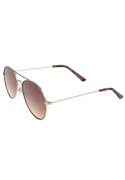 Leslii Sonnenbrille Damen Piloten-Brille Doppelsteg Designerbrille Sunglasses Metall Gold Braun Auslauf