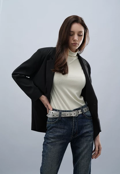 Leslii Gürtel mit Nieten Damen Ösen Kunst-Leder 2,8cm Breite in Silber Metallic Exklusive Angebote