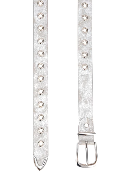 Leslii Gürtel mit Nieten Damen Ösen Kunst-Leder 2,8cm Breite in Silber Metallic Exklusive Angebote