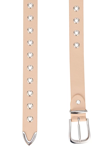 Leslii Gürtel mit Nieten Damen Ösen Kunst-Leder 2,8cm Breite in Creme Beige Räumungsverkauf