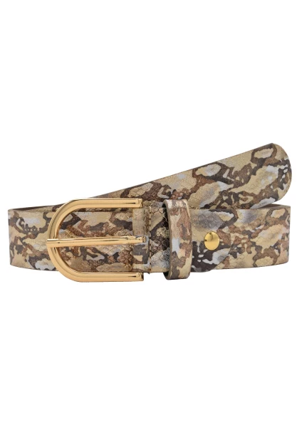 Leslii Premium Gürtel Snake Print Metallic echter Leder-Gürtel Nappaleder Breite 3,5cm in Braun Gold Vierteljährliche Förderung