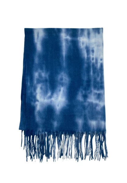 Leslii Schal Fransen Batik Blau Neueste Mode
