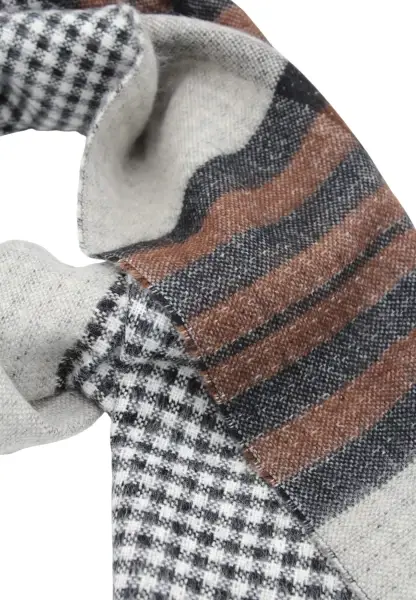 -50% SALE Leslii Schal Muster-Mix gemusterter Schal Streifen-Muster Fransen-Schal kariert Braun Super Rabatt