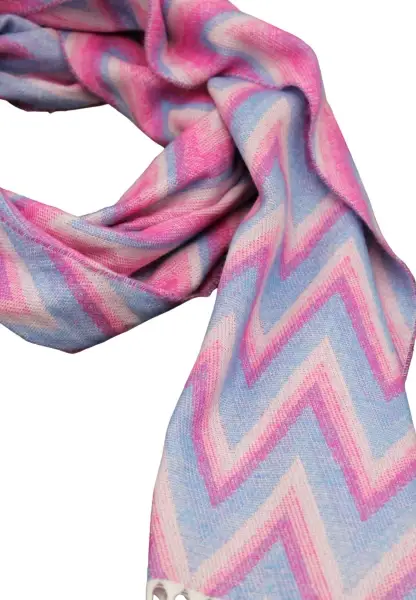 -50% SALE Leslii Schal Zickzack-Muster gemusterter Fransen-Schal Muster-Schal in Pink Blau Fabrikladen