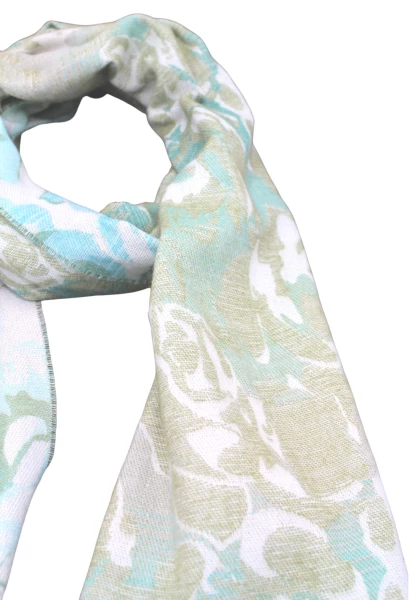 -50% SALE Leslii Schal Blumen-Muster Rosen gemusterter Fransen-Schal Muster-Schal in Grün Mint zollfrei