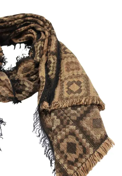 -50% SALE Leslii Schal Kachel-Muster brauner Muster-Schal Fransen-Schal gemustert in Camel Braun Rabatte dieses Monats
