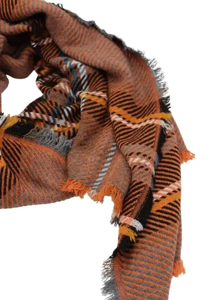 -50% SALE Leslii Schal Streifen-Muster oranger Schal Fransen-Schal gemustert in Orange Schwarz 2025