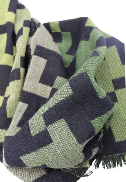 -50% SALE Leslii Schal XXL Hahnentritt-Muster grüner Schal Fransen-Schal gemustert Grün Schwarz Auslauf