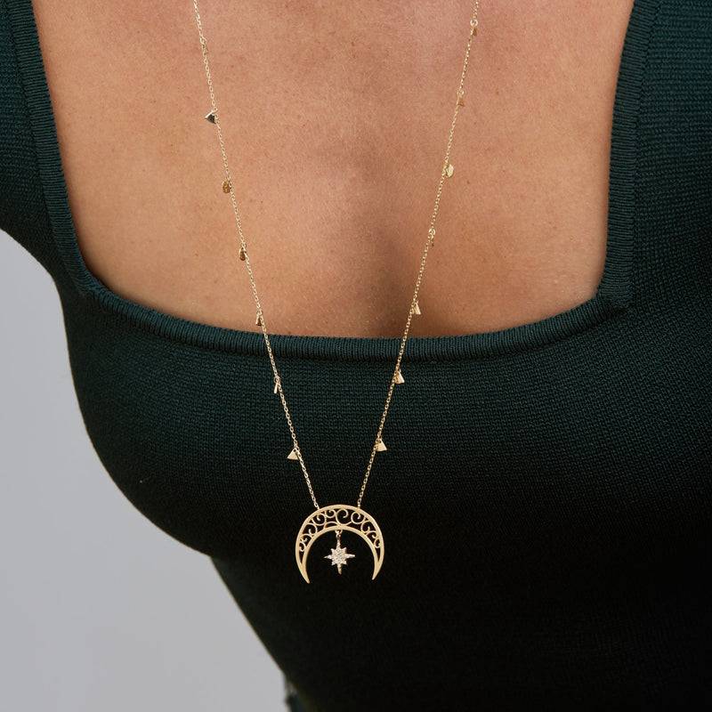 Mosuo Jewellery Diamant Mond & Stern Halskette Räumungsverkauf