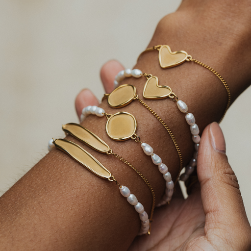 Paul Hewitt Engravable Heart Pearl Armkette Gold Outlet