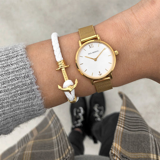 Paul Hewitt Ankerarmband Phrep Lite Gold Leder Weiß Großer Ausverkauf