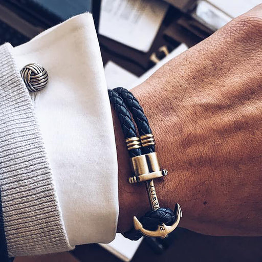 Paul Hewitt Ankerarmband Phrep Messing Leder Marineblau Saisonschlussverkauf